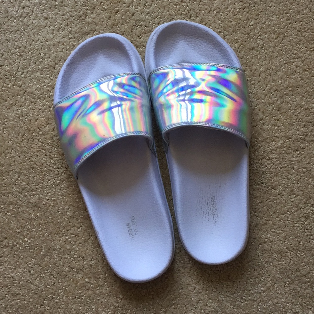Urban Outfitters holographic pool slides